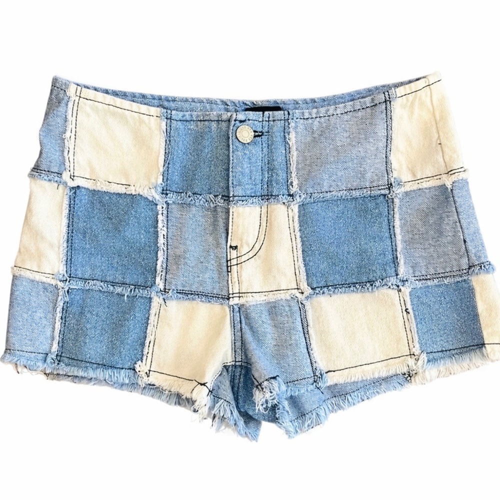 BDG‎ Urban Outfitters Patchwork Denim Shorts Y2K Festival Low Rise Raw Hem 25